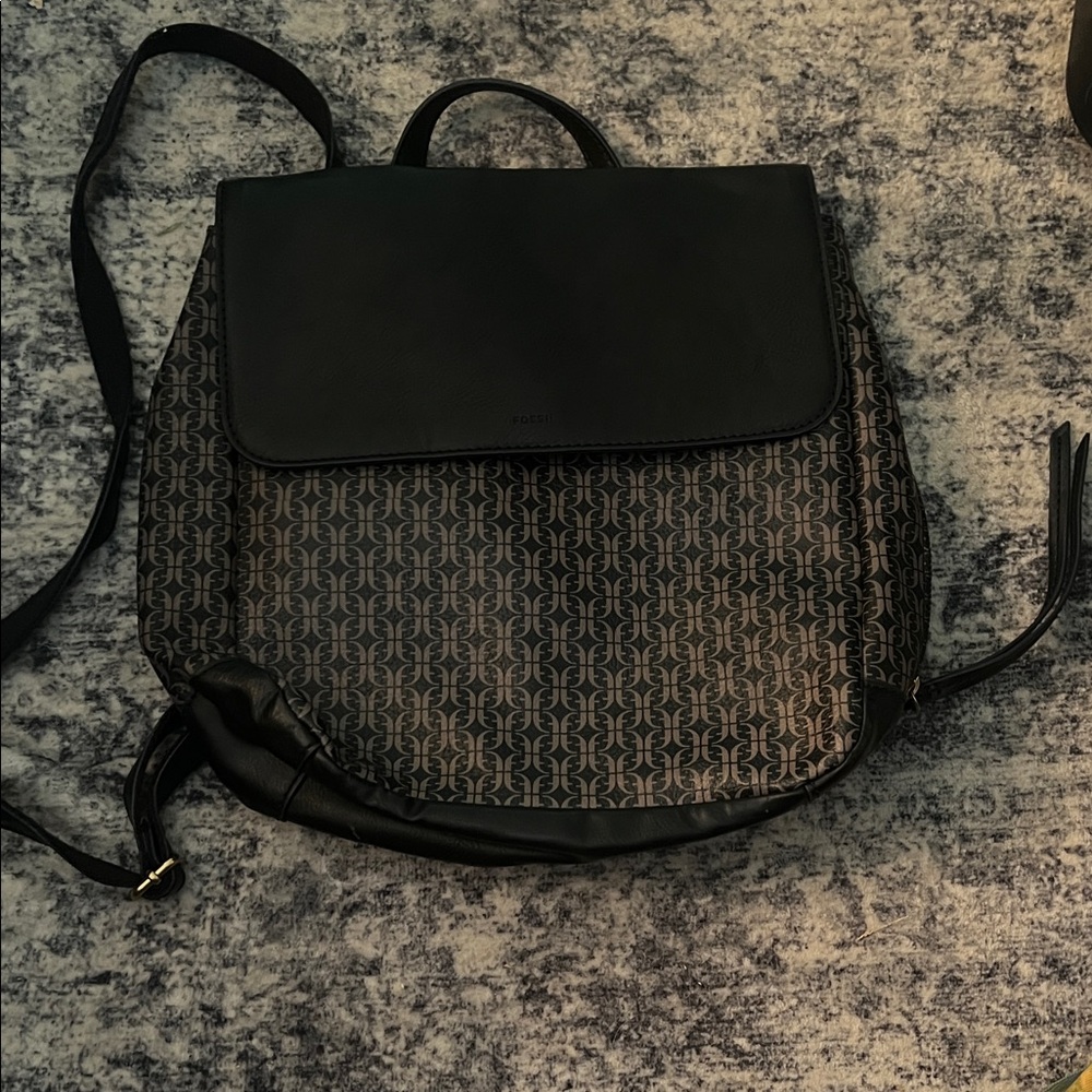 Fossil Black and Gray Monogram Backpack